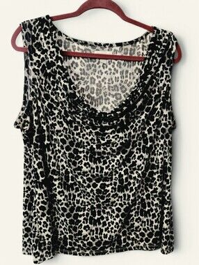 Charter Club Women's 2X Cheetah print Cowl Neck Sleeveless White & Black top.